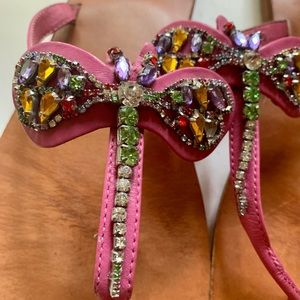 Dragonfly pink rhinestone sandals.